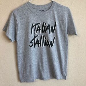 Vintage 1980s Italian Stallion Iron-On On New Gray Short Sleeve T-Shirt Rocky